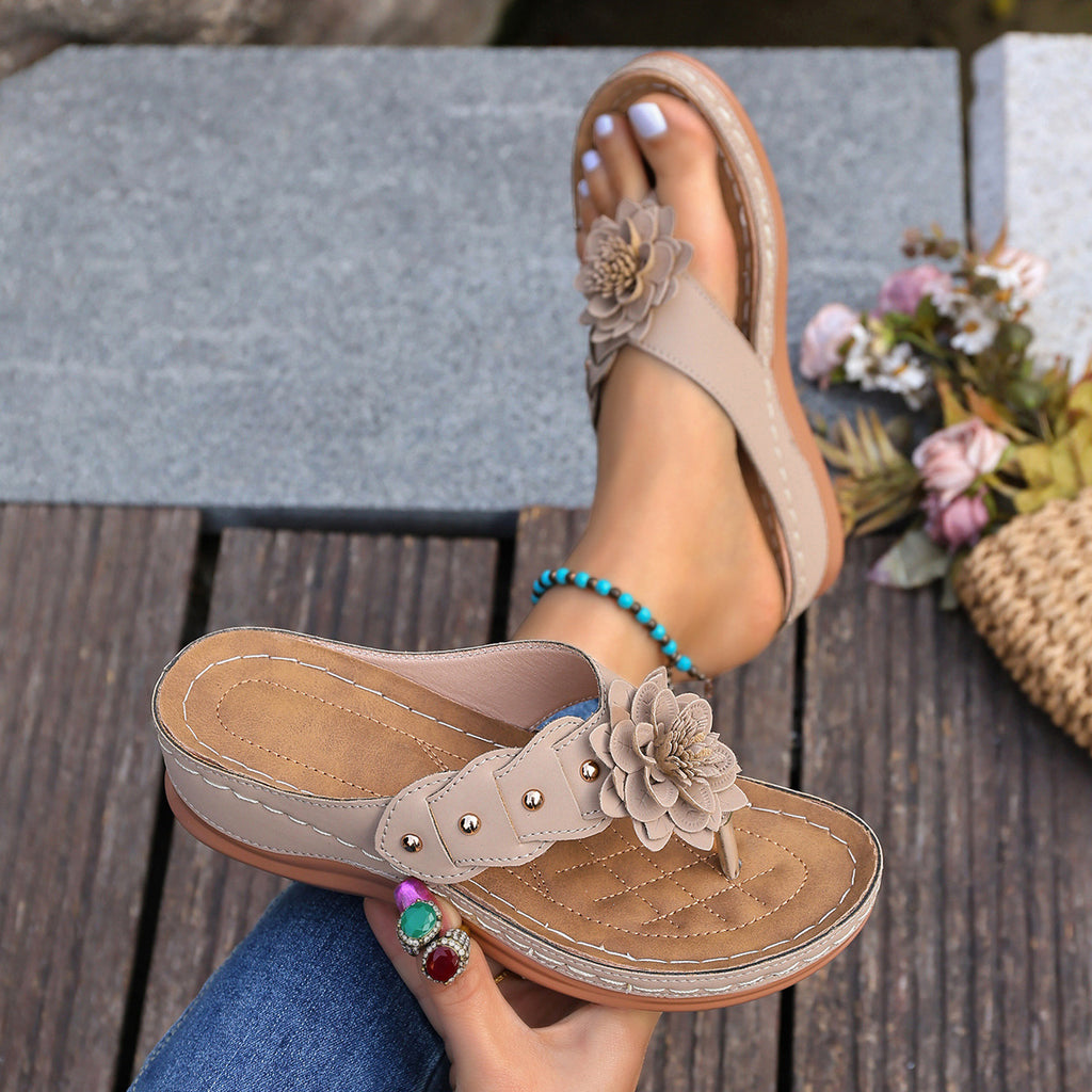 Floral Wedge Flip-Flops – Slip-On Style with Arch Support
